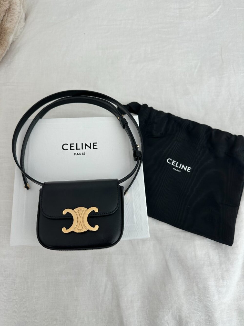 CELINE Mini Claude Shiny Calfskin Crossbody Bag Gold Hardware